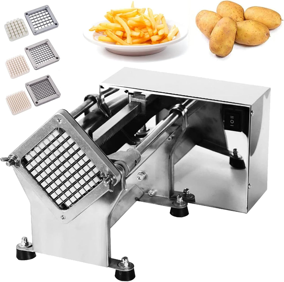 Aredwhiterui Coupe-frites, 60 W, 13 mm, 300 Kg, acier inoxydable, Argenté, Électrique Avec Lame De 6/9/, 200- /H Robuste Et Commerciale