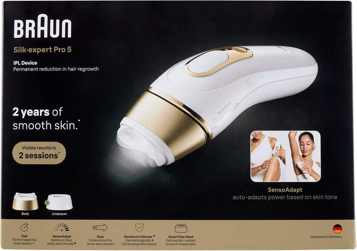 Braun épilateur à lumière pulsée, Marron, IPL Smart Silk·expert Pro 5, épilation au laser à la maison, épilation durable
