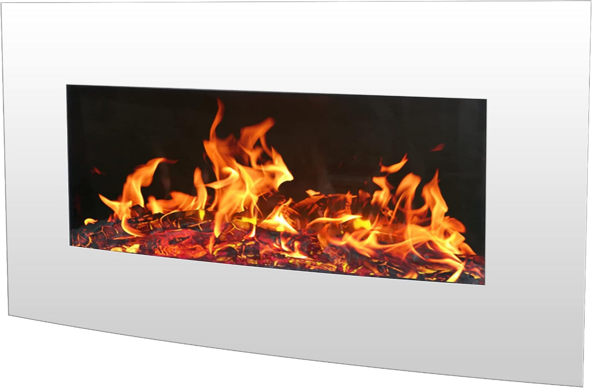 Breakling cheminée électrique, 2000 W, 90 x 50 cm, Blanc, Murale Effet Flammes LEDs chauffante he - Télécommande - Chauffage