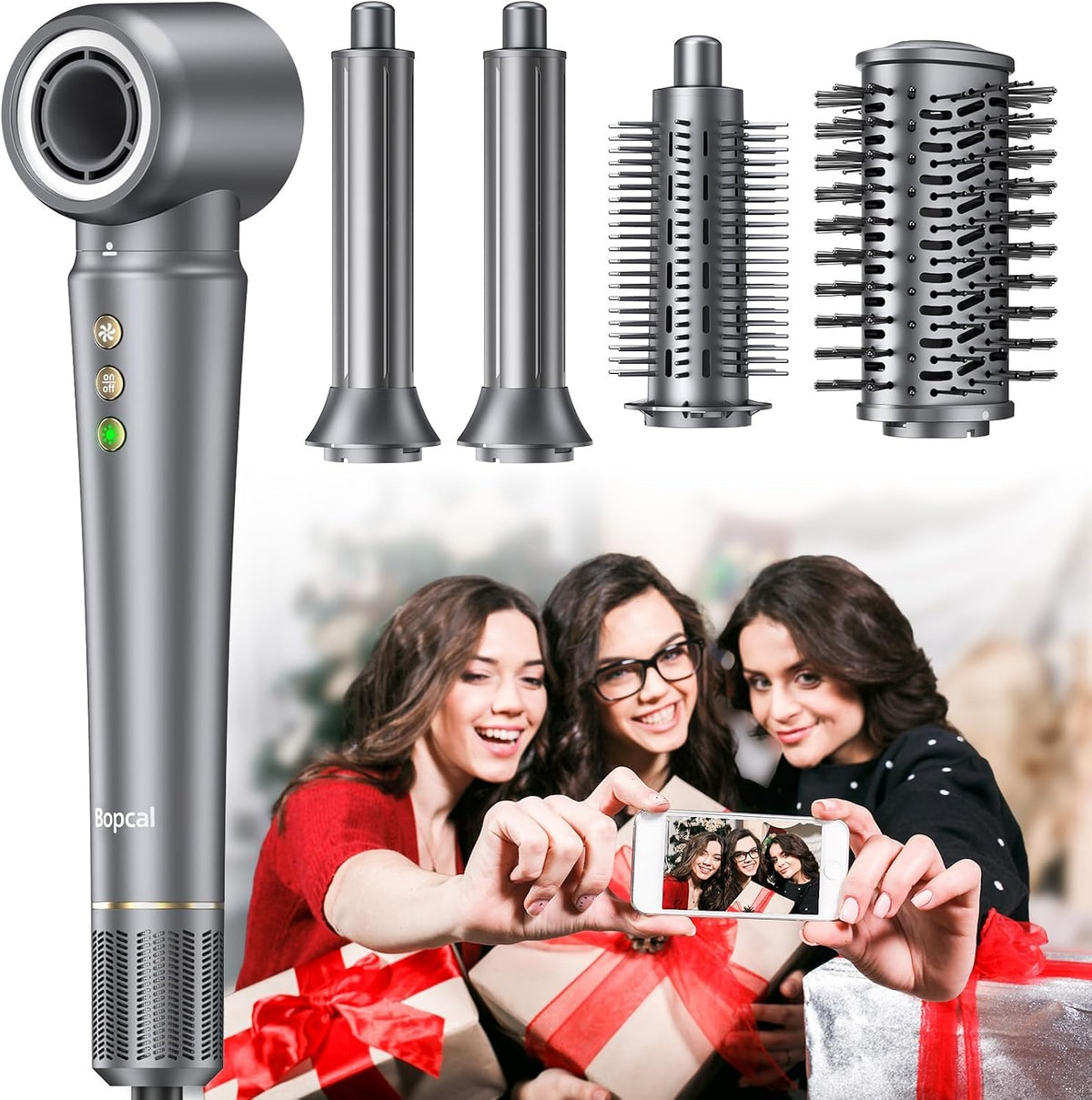Bopcal Brosses électriques et soufflantes, 110000 RPM, Noir, Hair Styler 5 en 1, Seche Cheveux Professionnel