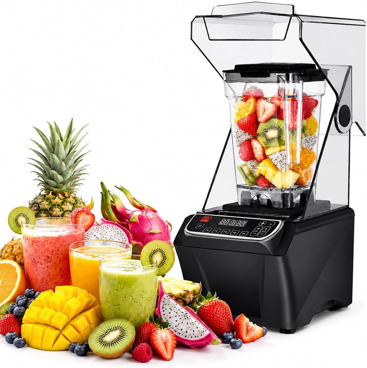 SHUMIAO blender, 2000 W, 2 L, 000 TR/Min, 2 L, Argenté, Haute Vitesse, Lames INOX, Haute Vitesse pour Smoothies