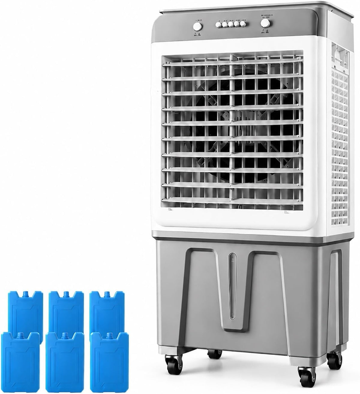 FQMYLTYN rafraîchisseur d'air, 65 L, 10 M, 47x35x100 cm, Blanc, Par Évaporation Industriel à 4 Vitesses, Oscillation à 120°