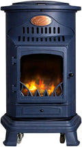 Sahara Chauffage au gaz, 3,4KW, Bleu, - Poêle à gaz Fonte véritable, Chauffage d'appoint Design Traditionnel Saphir Mat - Effet feu de Bois
