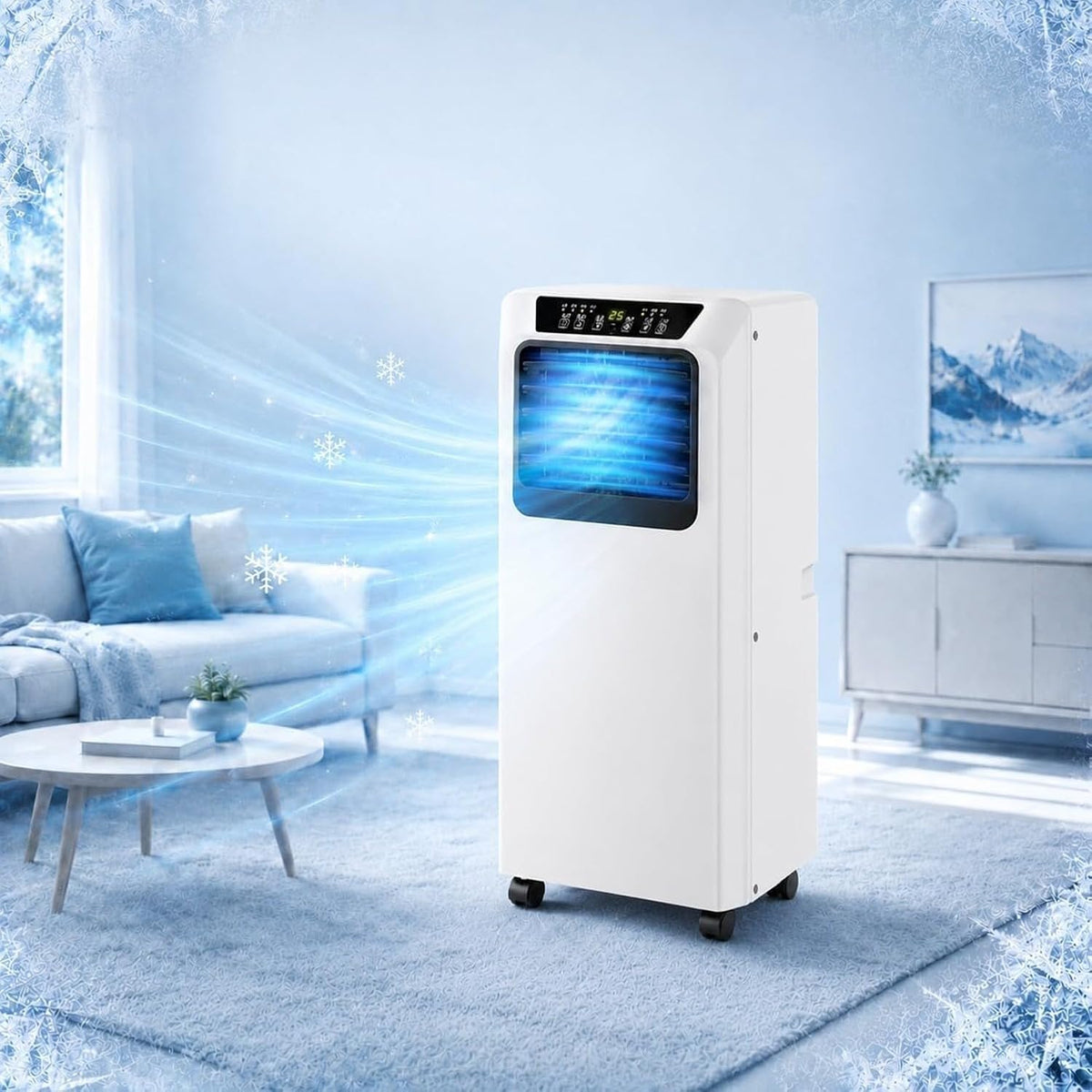 climatiseur portable FEIJDON, 9000 BTU, 49 DB, 18 m, Blanc, Climatiseur Mobile avec Déshumidificateur et roulettes