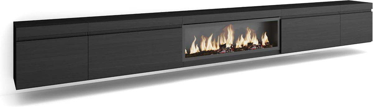 Skraut Home cheminée électrique, 107 cm., 34 W., 368x45x35, Noir, Meuble TV, Banc Télé, Grand Espace de Rangement