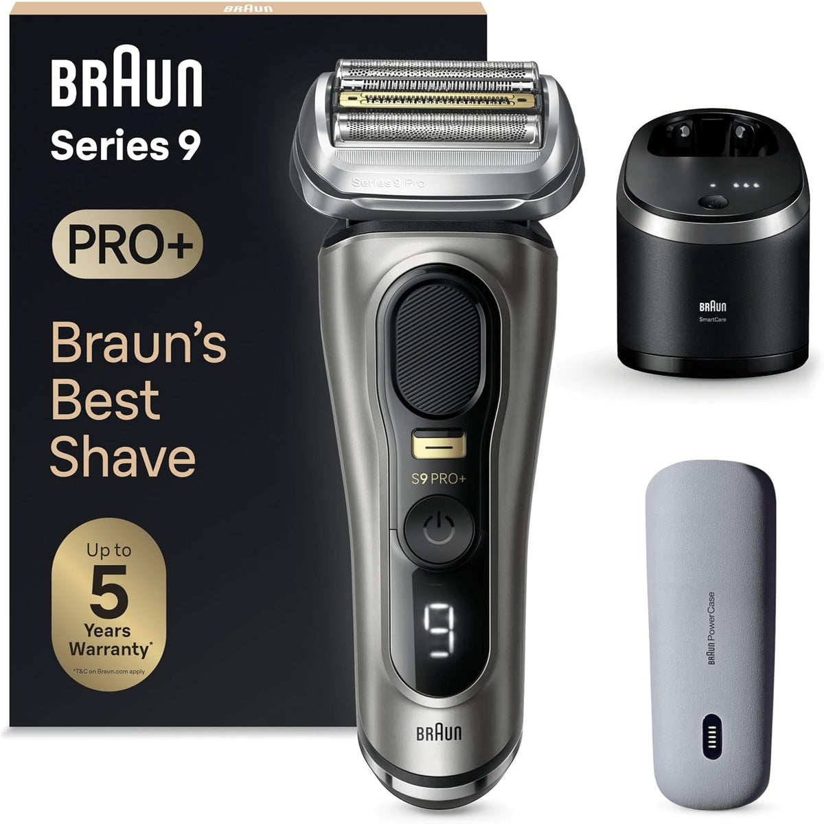 Braun Rasoirs à grille, Marron, Series 9 PRO+ 9575cc, Rasoir Électrique Pour Homme, 5 Éléments De Rasage, Tondeuse De Précision Intégrée
