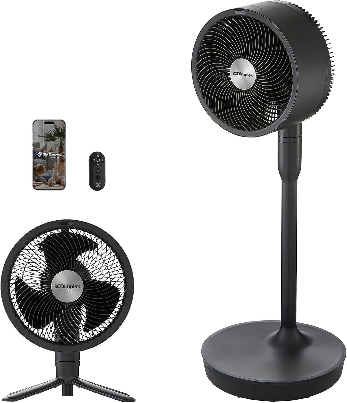 DIMPLEX ventilateur sur pied, 20 m, 36 dB, Noir, DUOCOOL Smart Ventilateur sans Fil 2-en-1, & de Table, Batterie 45 h
