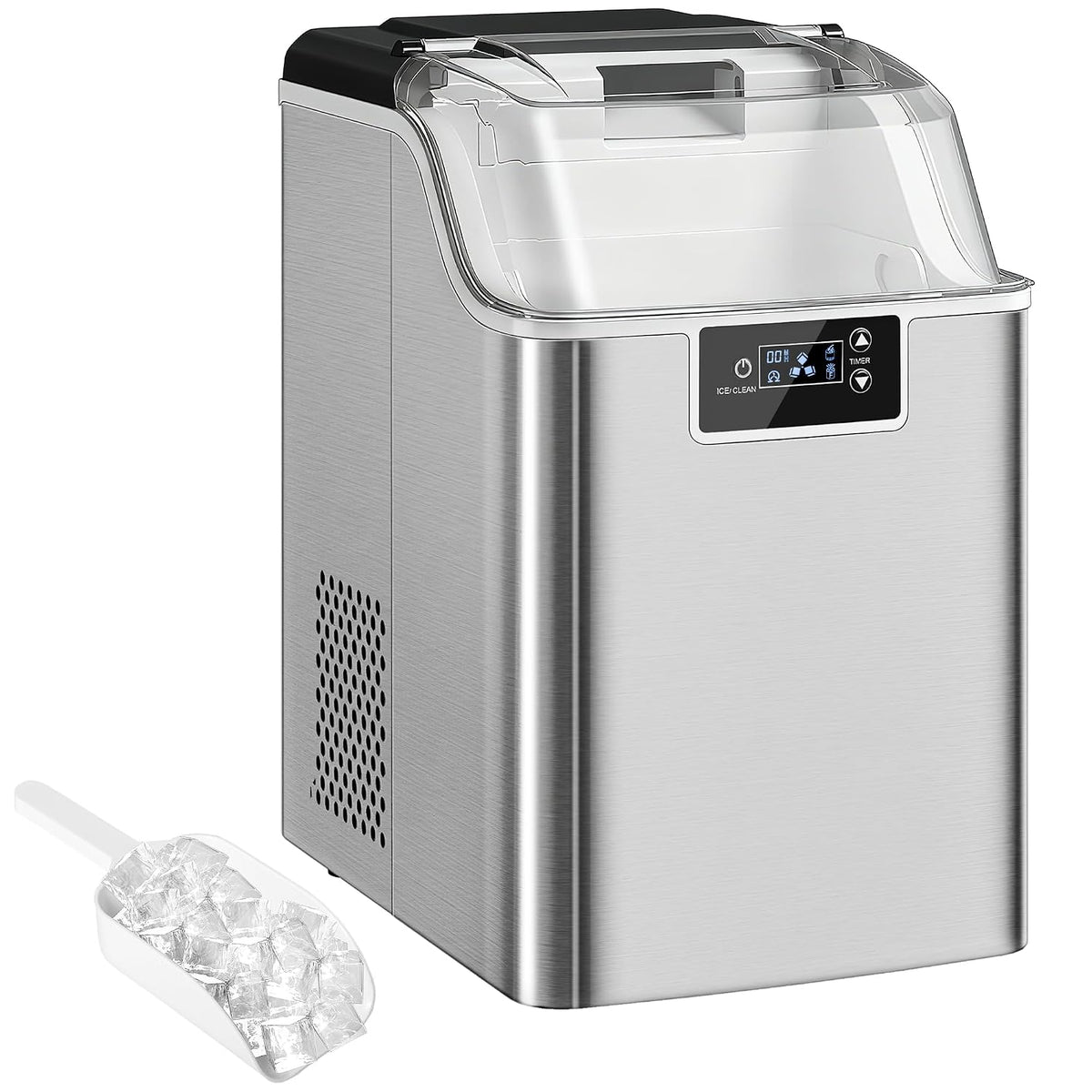 HOMCOM machine à glaçons, 20 kg, 2,1 L, Argenté, en acier inoxydable /24h, Réservoir, 24 nuggets/cycle, auto-nettoyage
