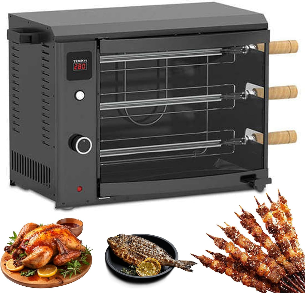 ZMJGLL table de cuisson, 220 V, Noir, Barbecue sans fumée pour Poulet et Poisson, température et minuterie réglables (Trident)