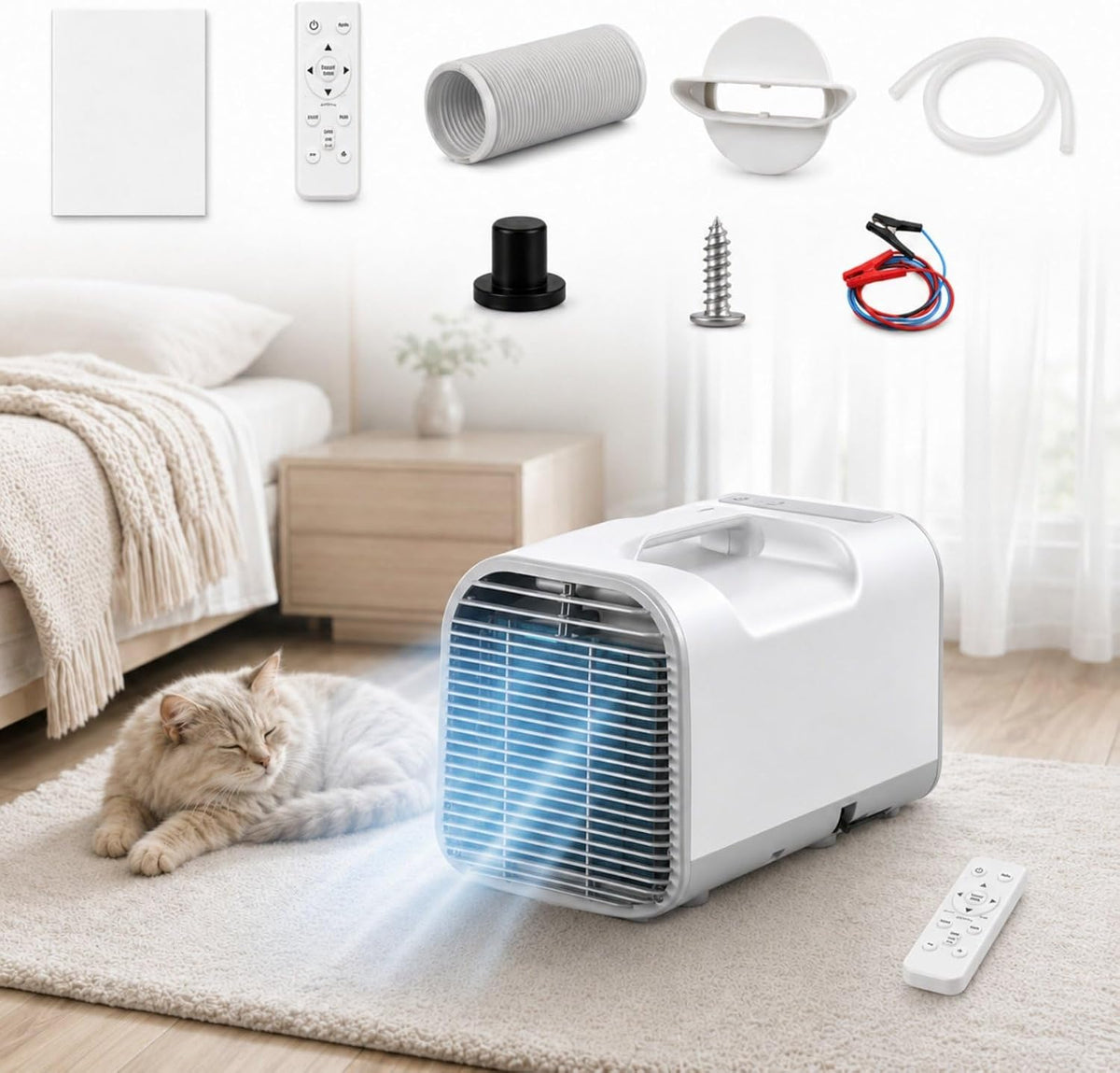 climatiseur portable HCAUYNN, 50 × 27,5 × 30,5 cm, Environ 45 dB, 1400 W, 5000 BTU, 600 W, Blanc, Climatiseur Mobile /