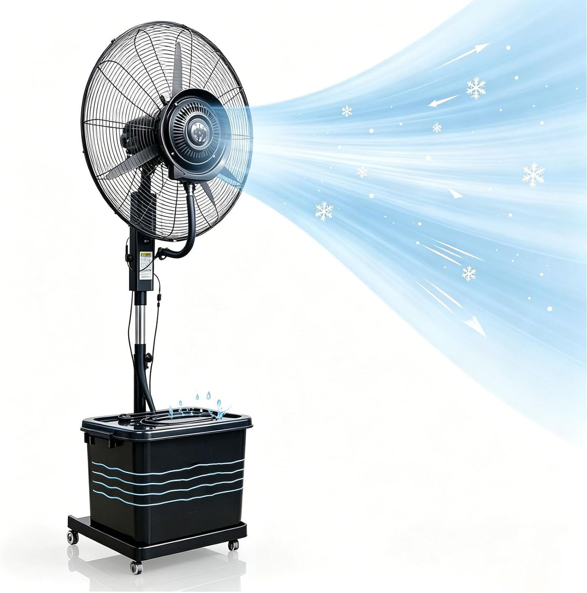 Lsoiup rafraîchisseur d'air, 260 W, 220 V ~ 50/60Hz, 55 dB (min) – 70 dB (max), 42 L, 200 cm, Blanc, Ventilateur Brumisateur sur Pied à Eau