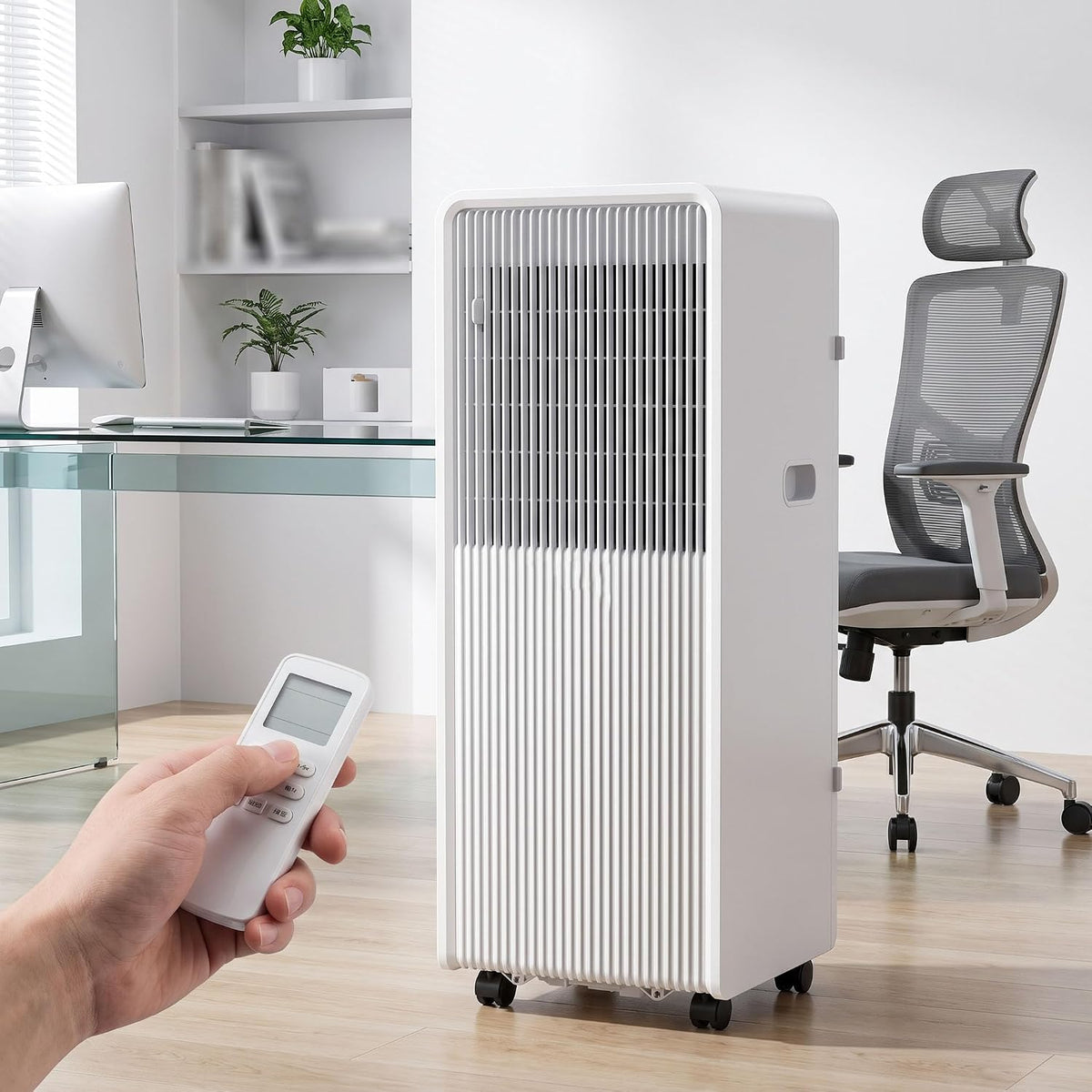 climatiseur portable JAVPTAV, 12000 BTU, Blanc, avec Oscillation à 120 °, télécommande, minuterie 24 Heures et kit de fenêtre