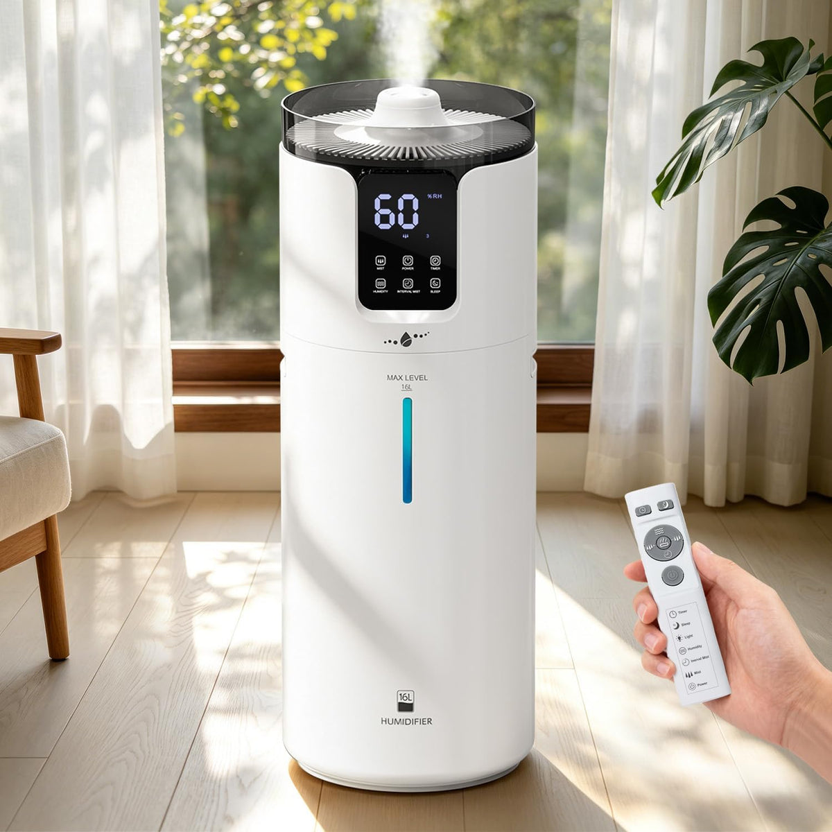 Lacidoll déshumidificateur, 16 L, 1000 m, Noir, Humidificateurs pour grande pièce, silencieux, grand humidificateurs pour toute la maison