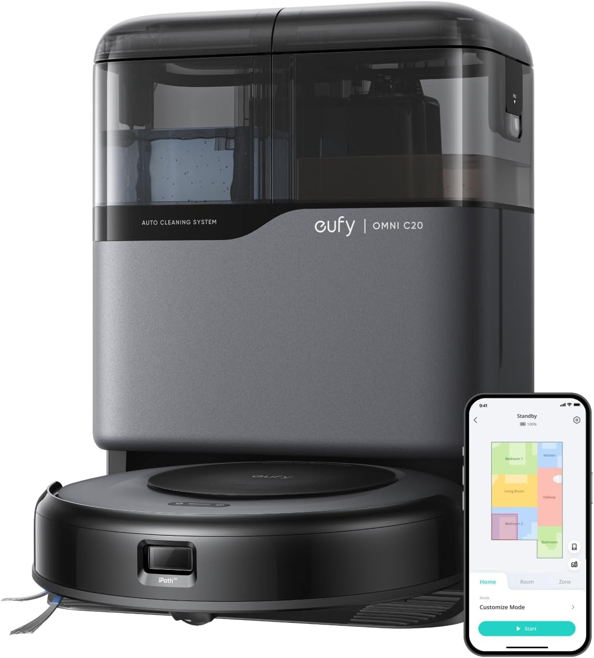 eufy robot aspirateur, 8,5 cm, Noir, Laveur Omni C20, station tout-en-un, autovidage, lavage et séchage des patins