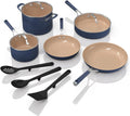 NINJA batterie de cuisine, Bleu, CW49011 en céramique 11 pièces avec poignée confortable, poêles à frire antiadhésives
