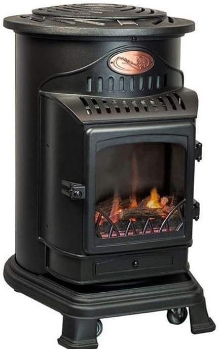 INTEC Cheminées, 3.4 kW, Noir, Butane Autonomie 60H, Sécurité OSD/CO2 Anti-Basculement, Mobile Mat