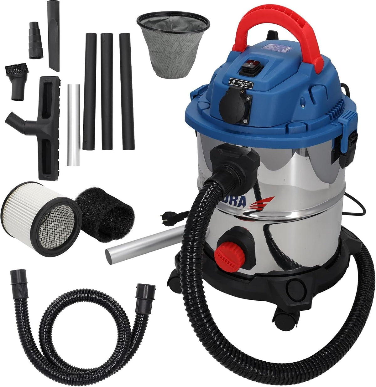Dedra aspirateur eau et poussière, 1600 W, 2,5 m, 3,5 m, Blanc, Fonctionnement à Sec, Fonctionnement Humide