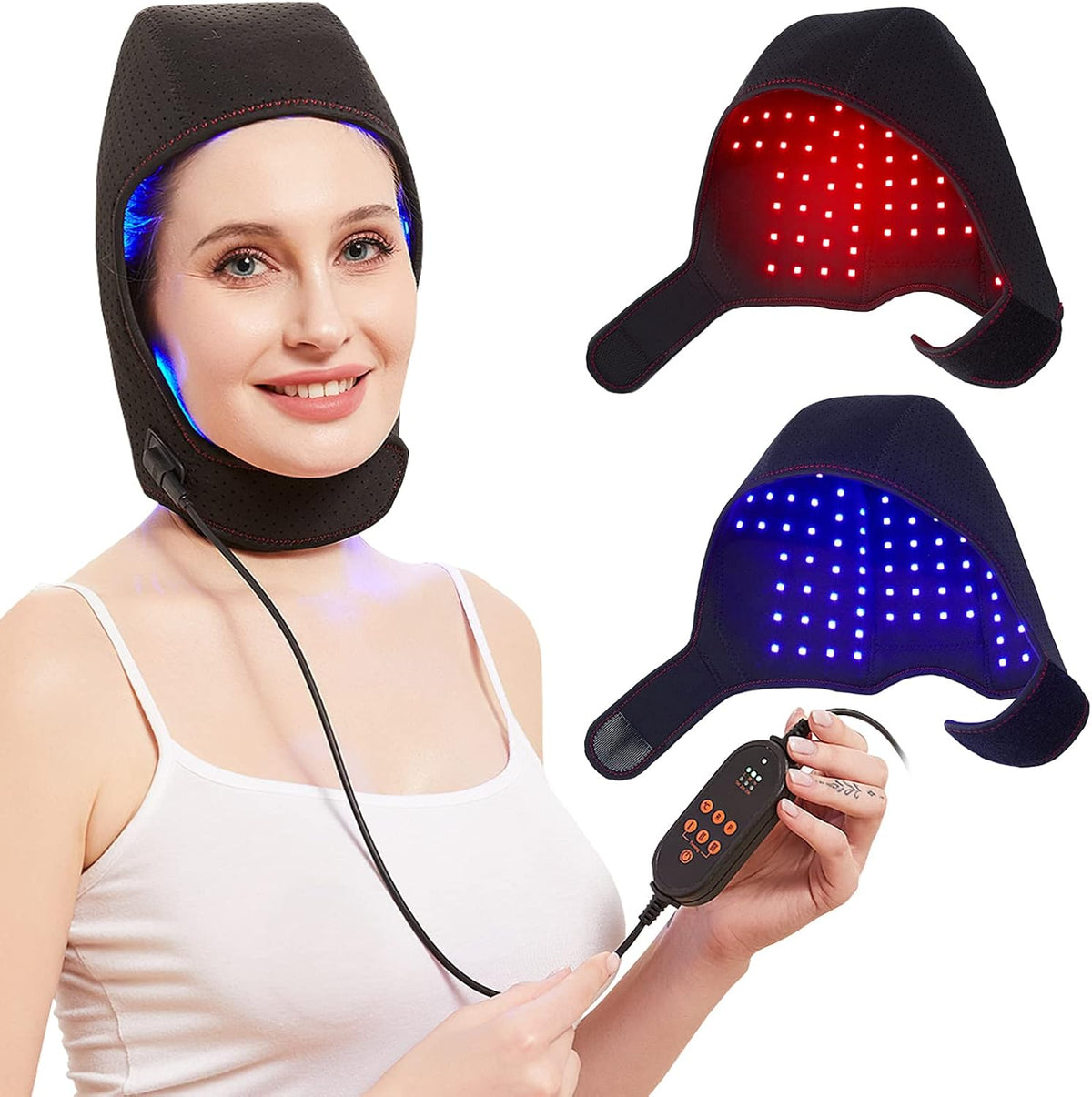 JOBYNA appareil de luminothérapie rouge, Rouge/Bleu, Chapeau de Luminothérapie Lampe Infrarouge, Red Light Therapy pour la Perte de Cheveux