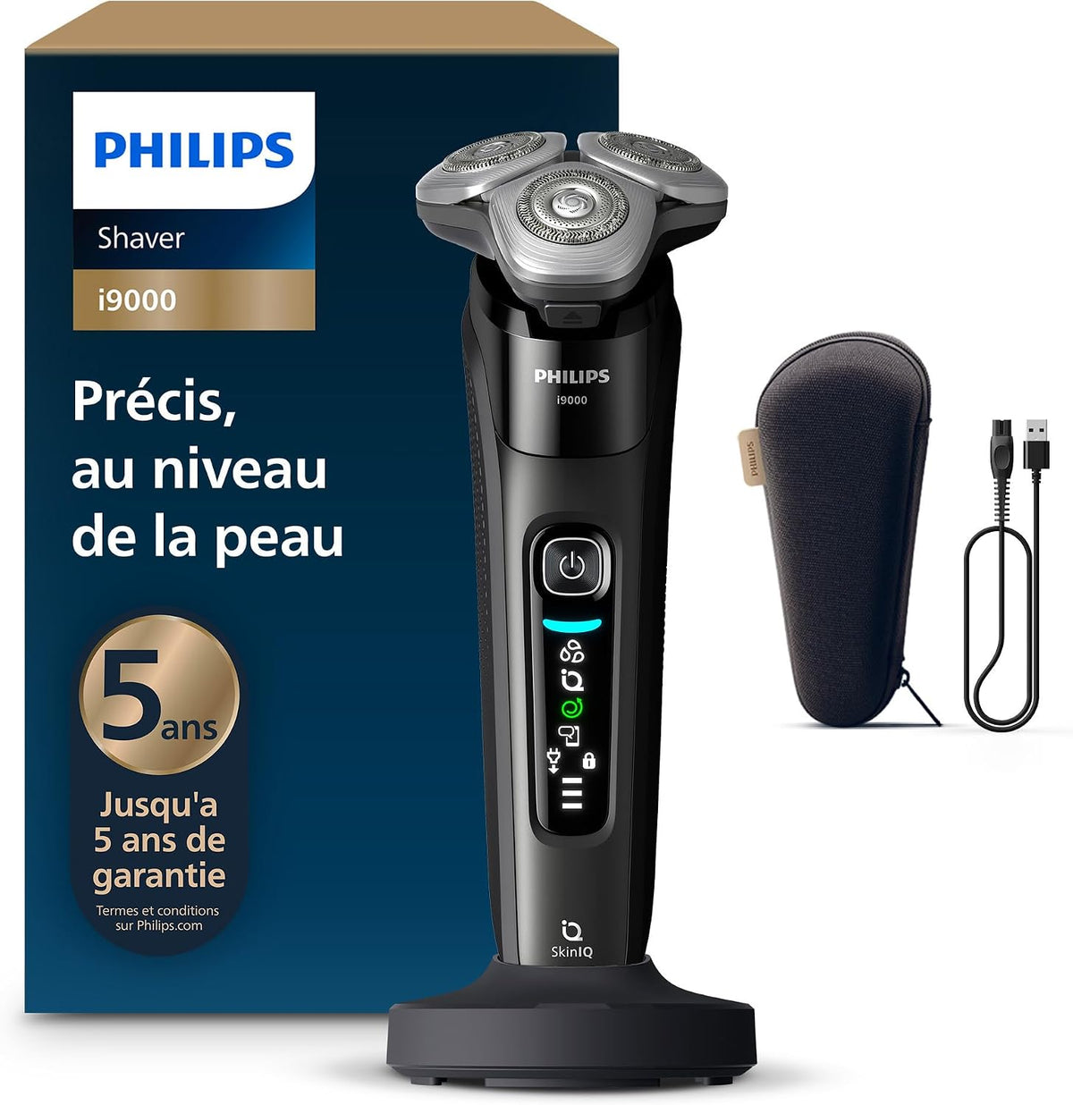 PHILIPS épilateur à lumière pulsée, Noir, Rasoir i9000, Rasoir électrique sec et humide, technologie Skin IQ
