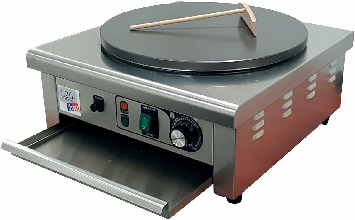 L2G Crêpières, 3 Kw, 230 V. MONO, 400 mm, Noir, Crêpière Electrique 1 Plaque en Fonte Adhésive