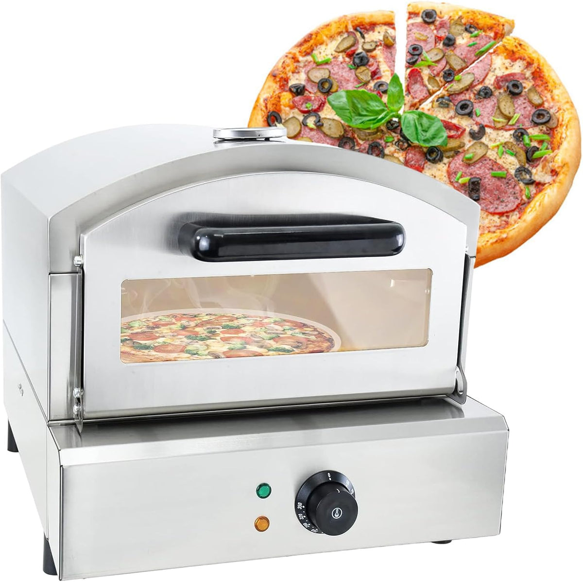 XSDAJSD four à pizza, 425 x 520 x 410 mm, 12 Pouces, 220 V, Argenté, Professionnel de comptoir, électrique en Acier Inoxydable