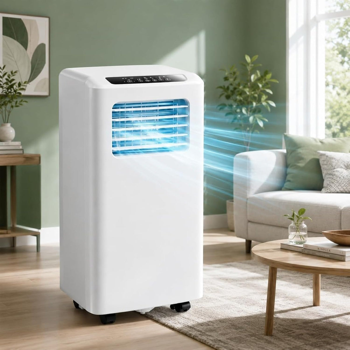 climatiseur portable ZZGZZG, 12000 BTU, 2600 W, 30 m, Blanc, Climatiseur Mobile pour Pièce jusqu'à ² avec Flux d'air 120° Angle Large