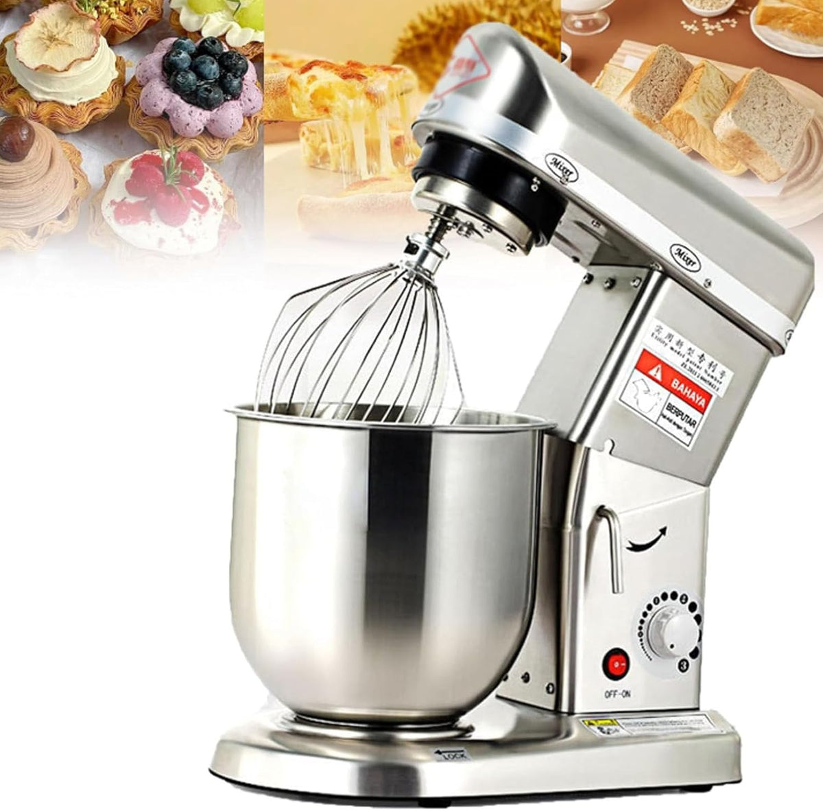 Hydravex robot pâtissier, 10 L, 500 W, acier inoxydable, Argenté, Professionnel avec Bol, 3 Vitesses, Crochet pétrisseur