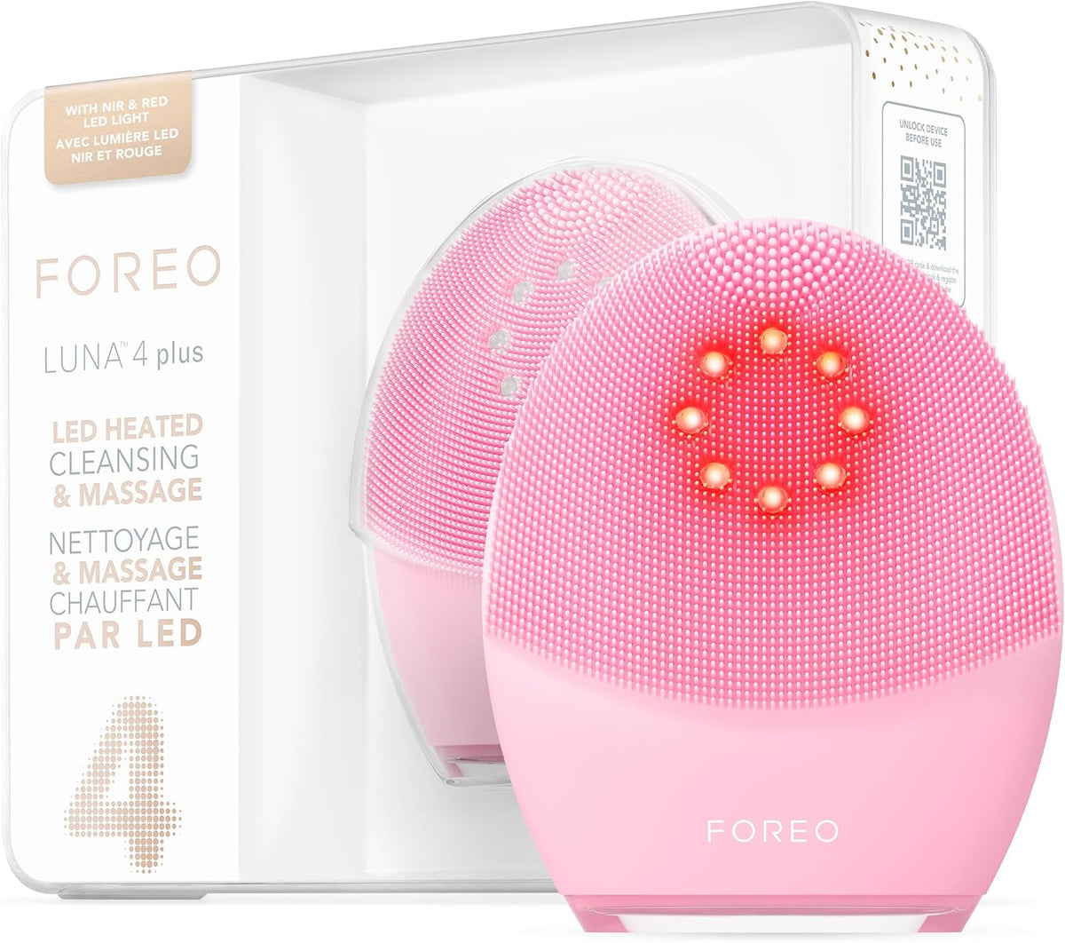 FOREO Brosses et appareils de nettoyage pour le visage, Rouge, LUNA 4 Plus Brosse Visage - LED Et Proche Infra