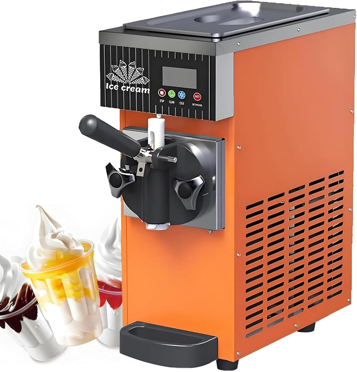 WIANQIAN sorbetière, 20 x 40 x 51 cm, Acier inoxydable, Orange, Machine à glace professionnelle avec nettoyage en une touche