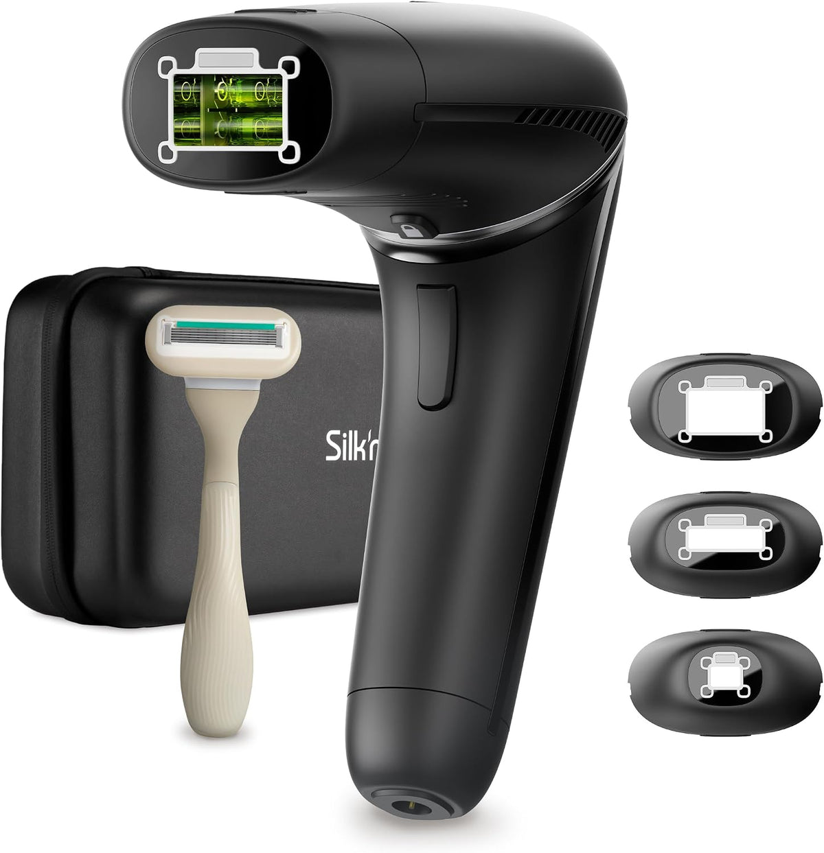 Silk'n épilateur à lumière pulsée, Noir, - 7 - Appareil d'épilation IPL avec tête rotative, 3 accessoires et rasoir - Visage