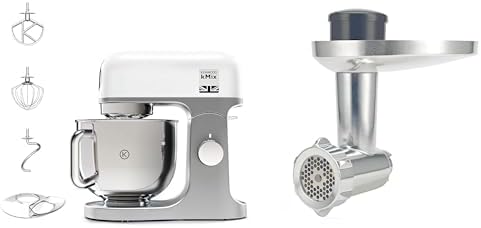 Kenwood robot pâtissier, 5 L, 25 x 16 x 25 cm, Argenté/Blanc, Multifonctions KMX750WH, Bol en Acier, 1000 Watts