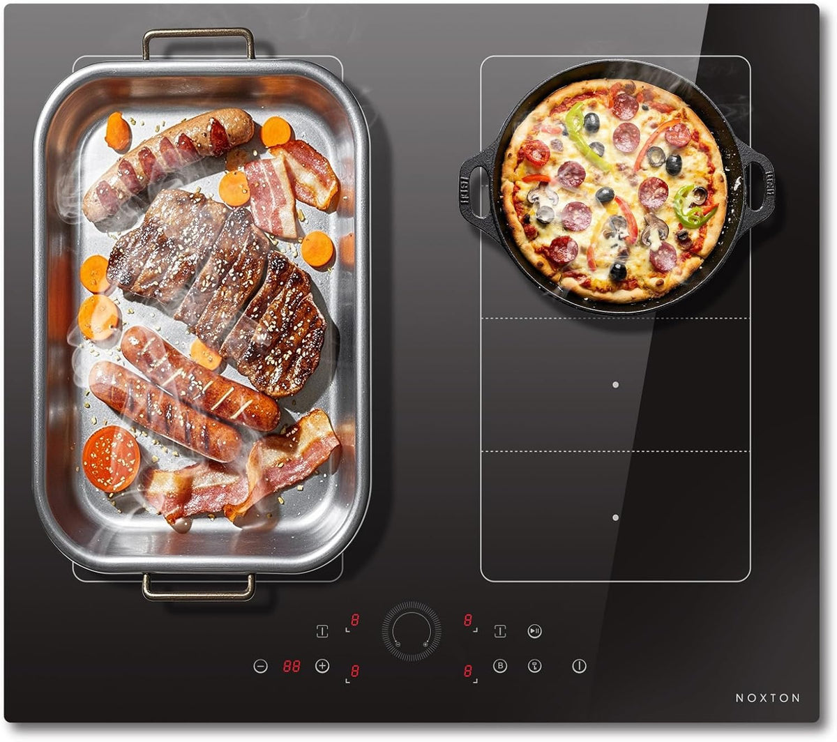 table de cuisson NOXTON, 60 CM, 7200 W, 240 V, Noir, Plaque Induction avec Flexizone, Plaque de Cuisson Electrique 4 Feux
