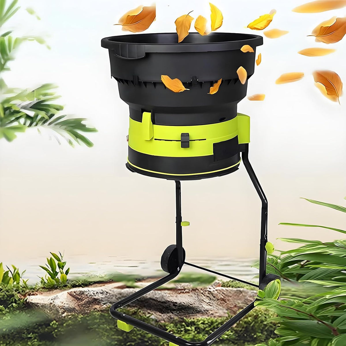 ZYLDDS broyeur, 2500 W, 8000 TR/Min, 54 cm, Noir, de Feuilles et Compost électrique avec Roues et Sac de Rangement