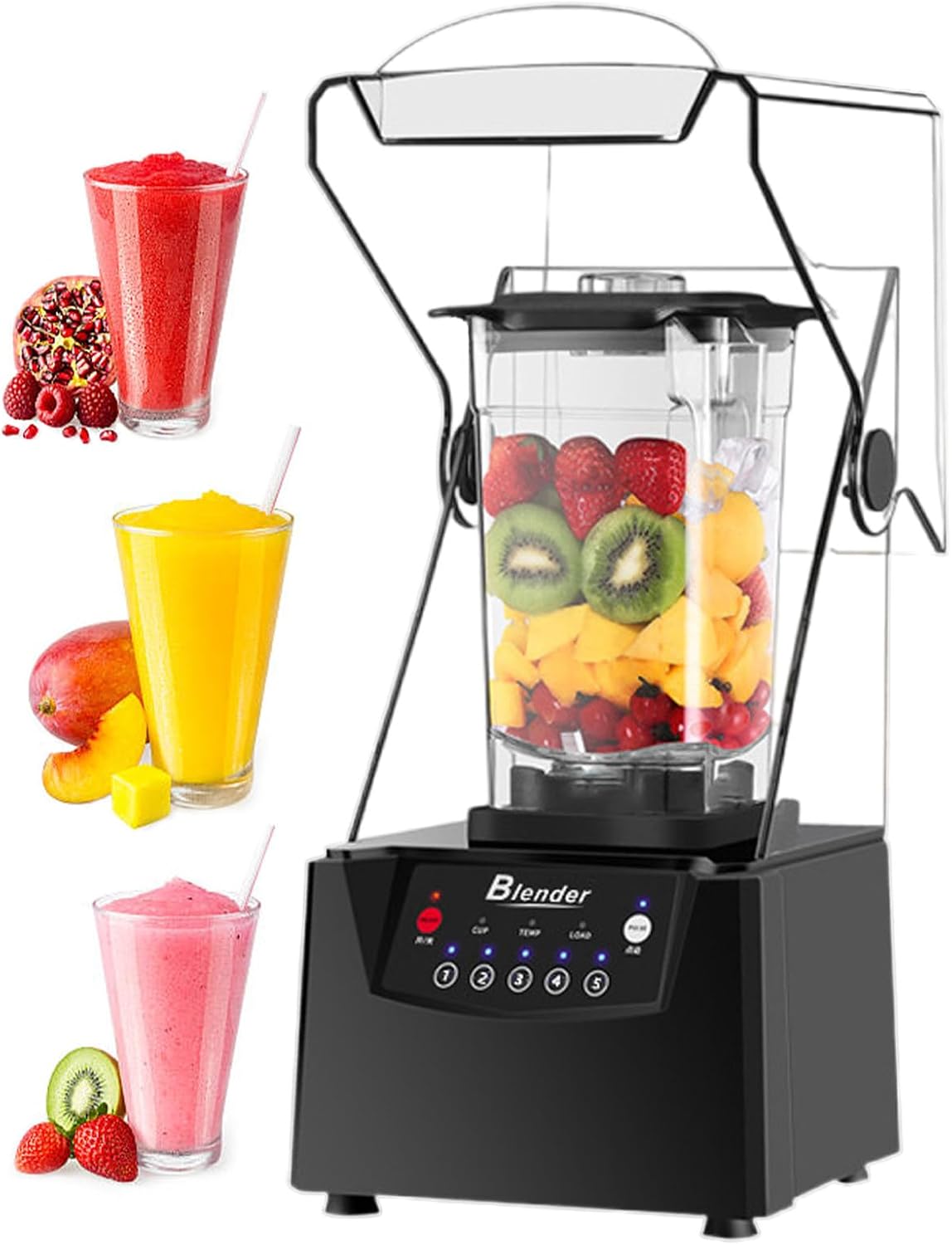 lilishangmao blender, 1.8 L, 2200 W, Noir, Professionnel Compact, Portable Pour Smoothies, Milk-Shakes, Préparation Culinaire Et Glace Pilée