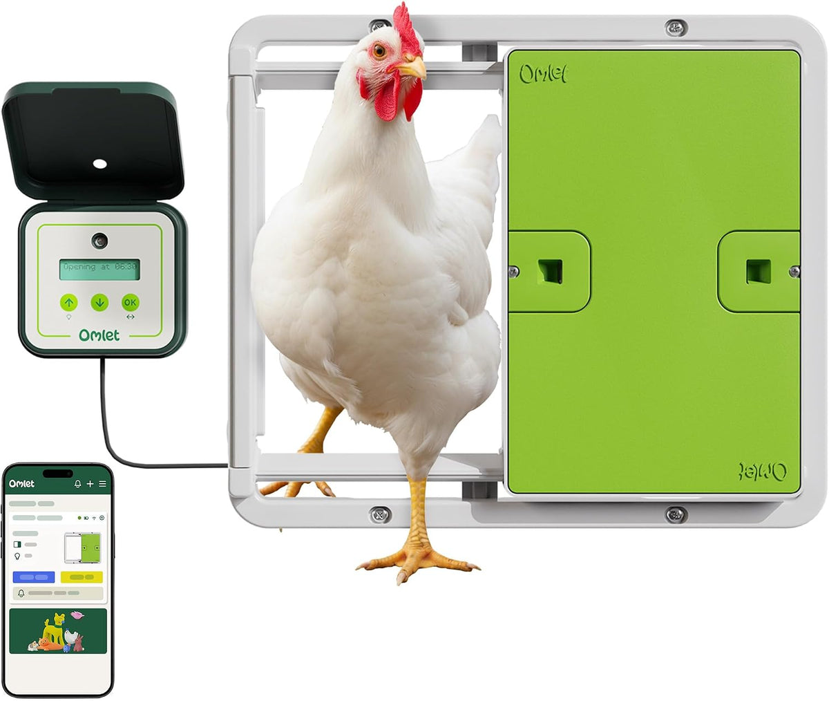 Omlet Cages et poulaillers, Vert, Porte Automatique pour Poulailler avec Wi-FI, Ouvre et Ferme Automatiquement