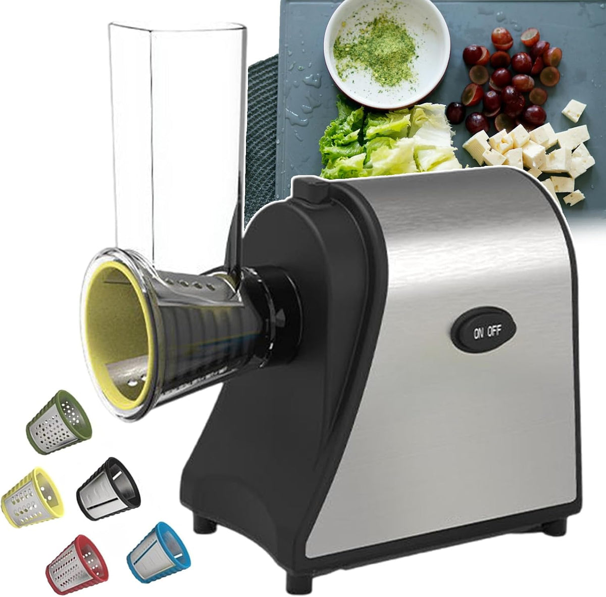 ASerZenith trancheuse électrique, 250 W., acier inoxydable., Argenté, Râpe électrique et trancheuse