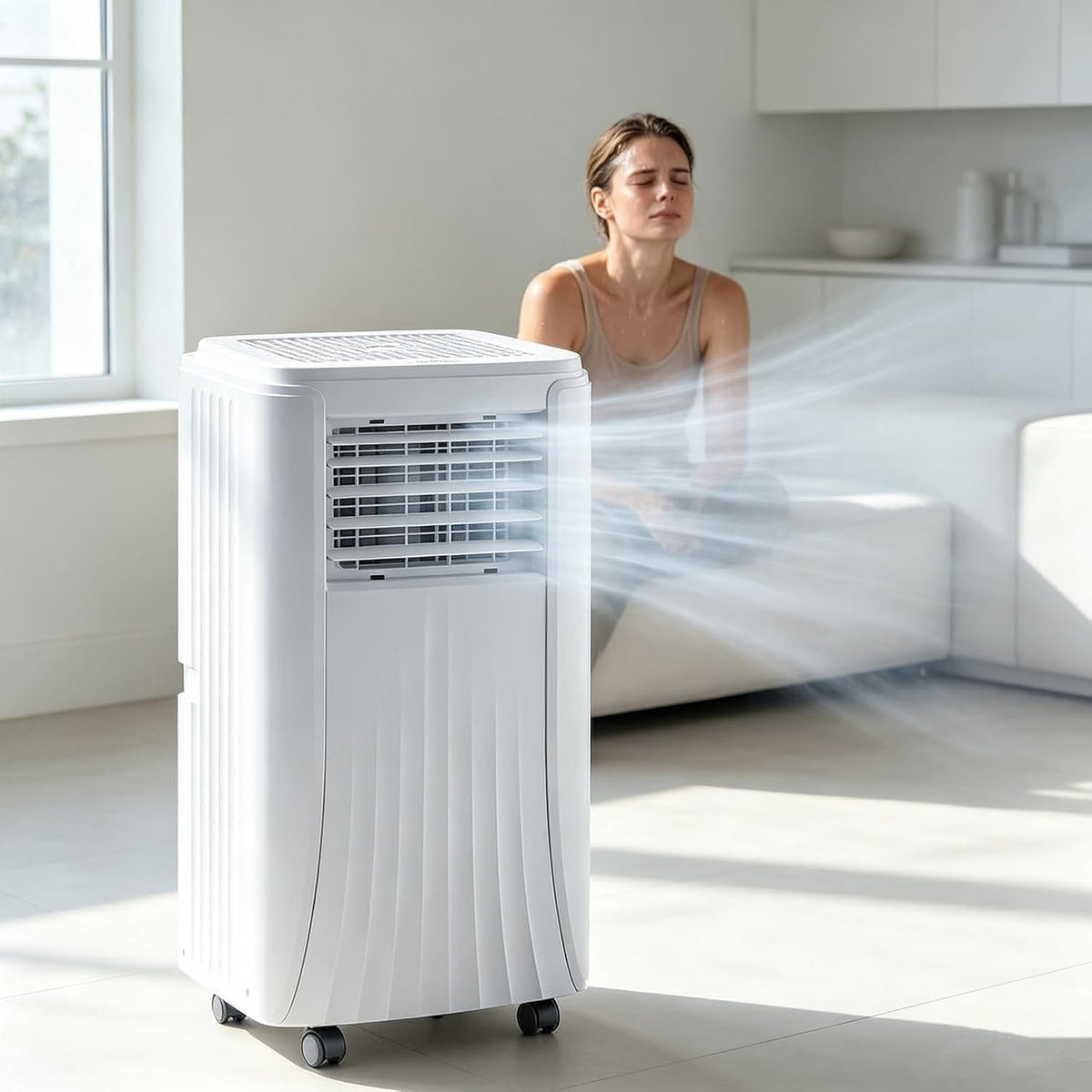 climatiseur portable ZJHHRZ, 12000 BTU, 9000btu, Blanc, Climatiseur Mobile 4-en-1 Froid, Déshumidificateur et Ventilation