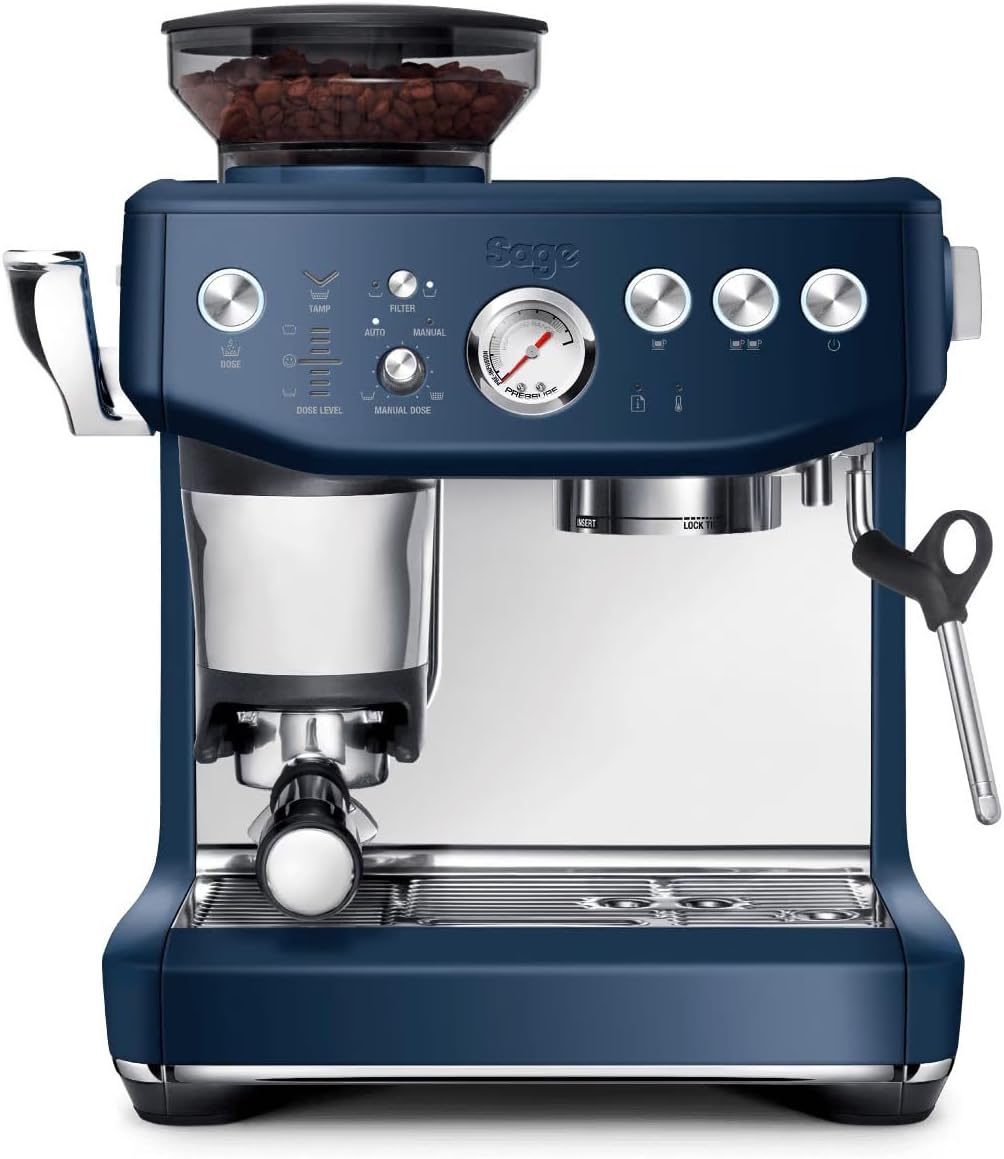 Sage machine à café, 10 kg, 54 mm, Bleu, The Barista Express Impress, Cafetière a Grain, Moulin à Meules Coniques 25 Réglages