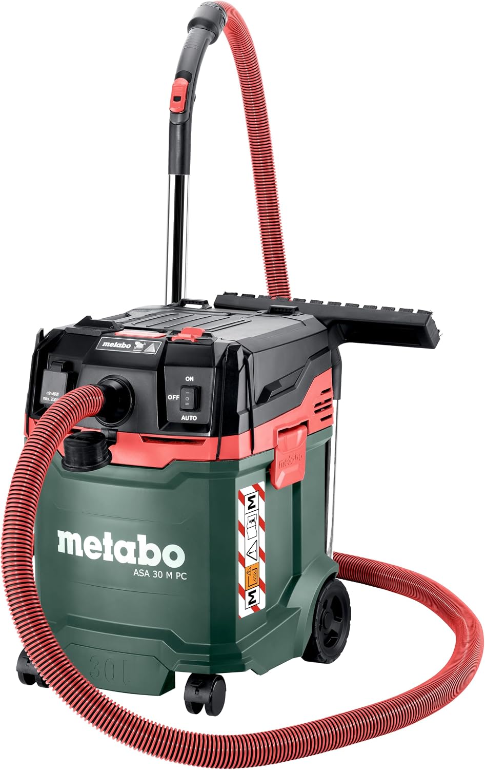 metabo Aspirateurs traîneaux, 30 M, 1200 W, 30 L, 3,2 m, Noir, Aspirateur de Sécurité Classe M, Aspirateur industriel pour bois et béton