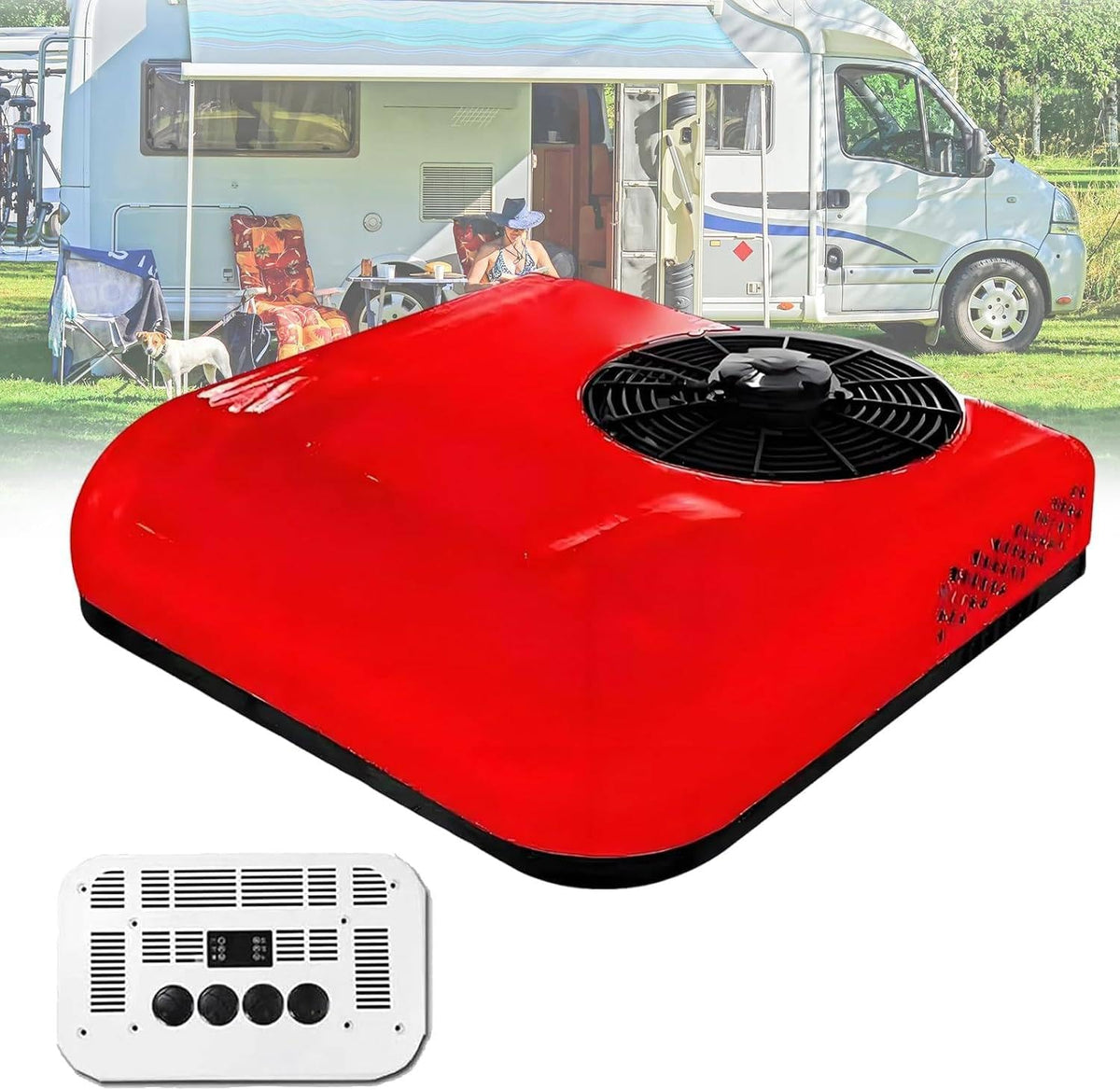 XUXIAO Climatiseurs, 12 V 400–850 W | 24 V 850 W, 12 V DC / 24 V DC, 12 V, 24 V, 2200 W, Rouge, Climatiseur de Toit DC / pour Camping-Car et Poids