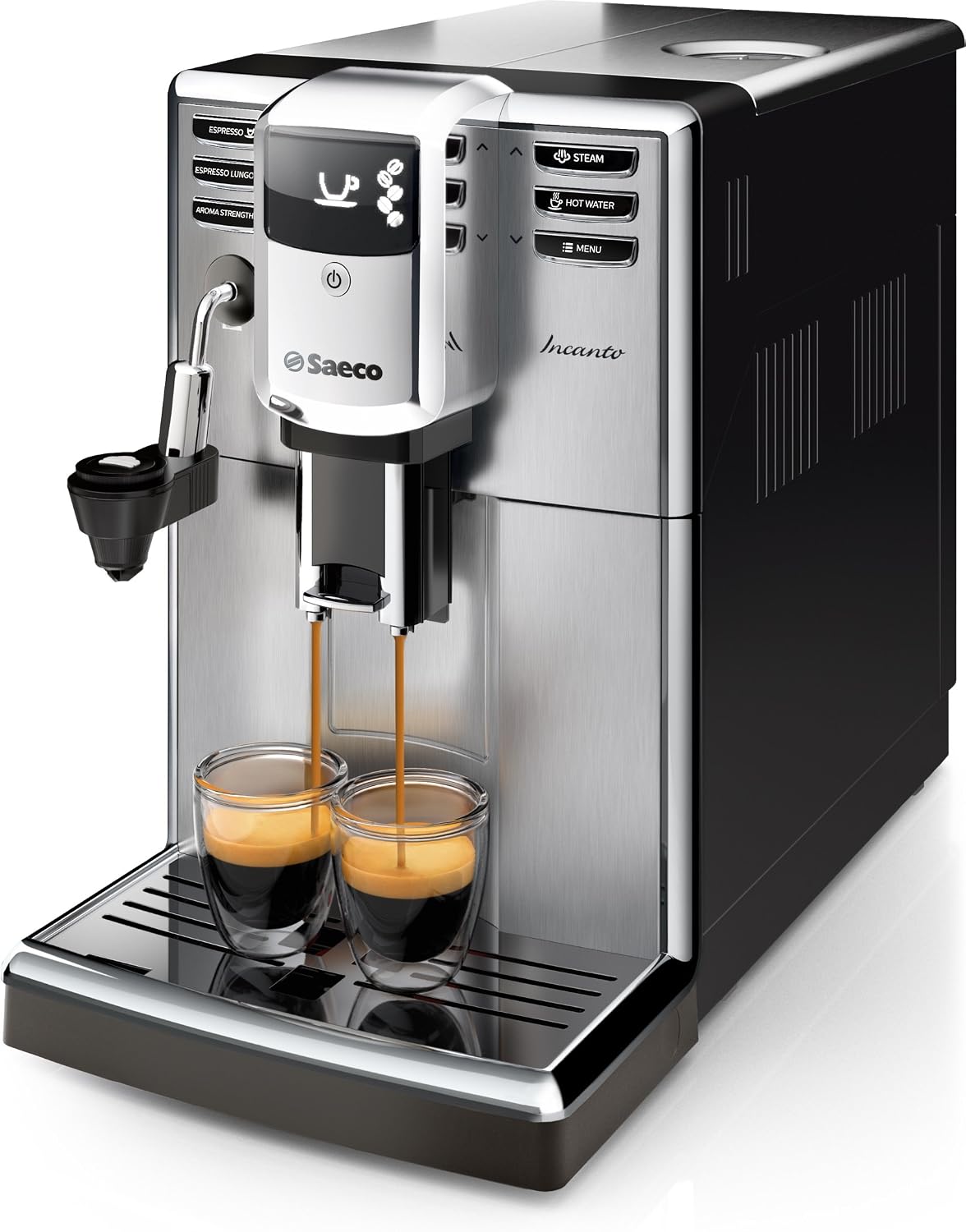 PHILIPS machine à café, Argenté/Noir, Saeco HD8914/01 Incanto Automatique Inox/Noir, Ecran LCD, Système de détartrage