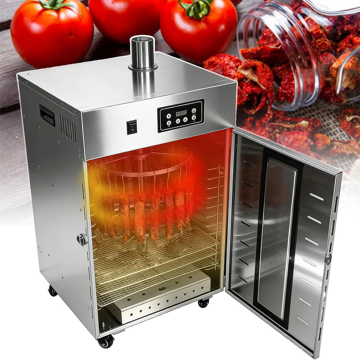 QJJML déshydrateur alimentaire, 1 000 W, Noir, Professionnel 3 en 1-10 Plateaux, Fumage/Séchage Suspendu/Séchage À Plat