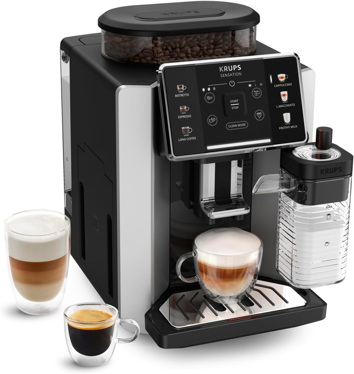 KRUPS Machines à café automatiques, Noir/Argenté, - Sensation Lait - Machine Espresso Automatique Compacte - 15 bars