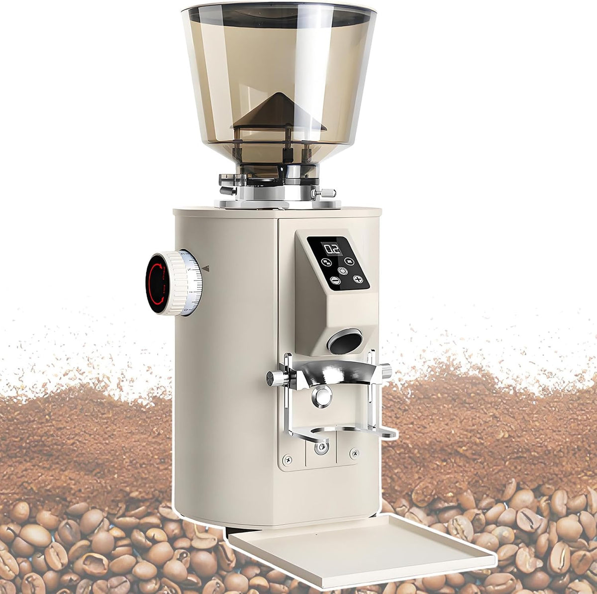 vnmudzeo machine à café, 252 × 210 × 478 mm, 453 g, 350 W, 220 V, Beige/Noir, Moulin à Café Professionnel pour Infusion à Froid Et Expresso