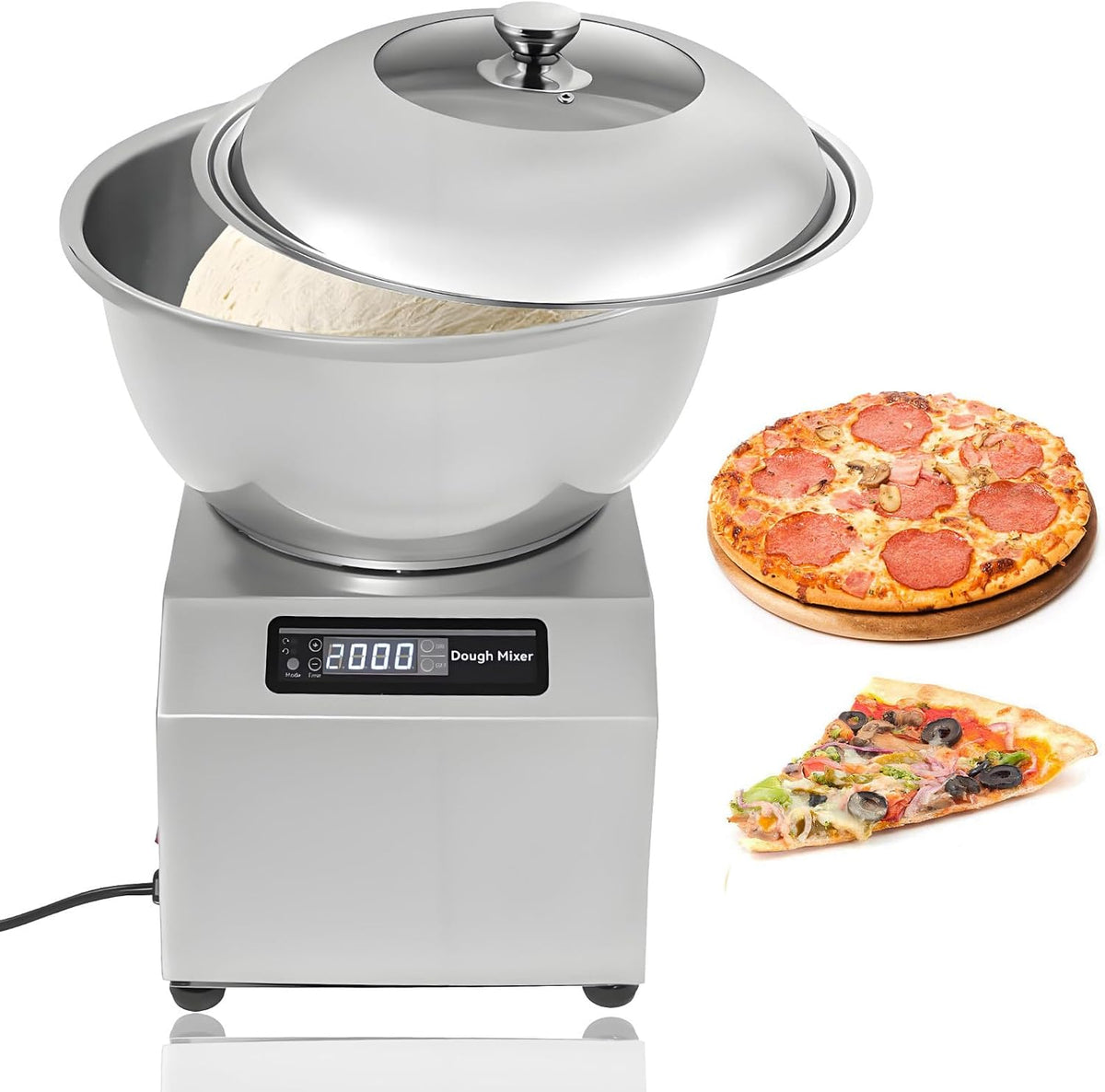 HCAUYNN Batteurs à main, 1800 W, 220 V, 1800 W, 5 kg, Acier inoxydable 304, Argent, Pétrin électrique ménager - Réglage de Fermentation intégré