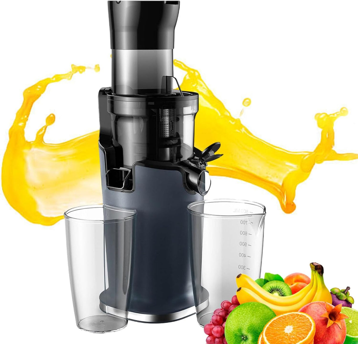 pealiritansemen Extracteurs de jus à vis simple, 65 TR/Min, Noir, Extracteur De Jus Automatique À Froid, Sépare Automatiquement Le Jus Et Le Marc