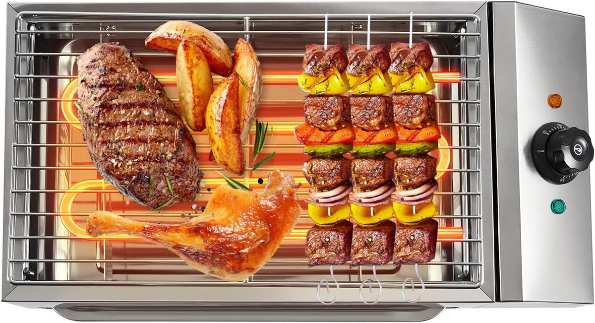 SnamicE Grills électriques d'extérieur, 54 x 28 x 13 cm, 1800 W, acier inoxydable, Argenté, Barbecue électrique de comptoir