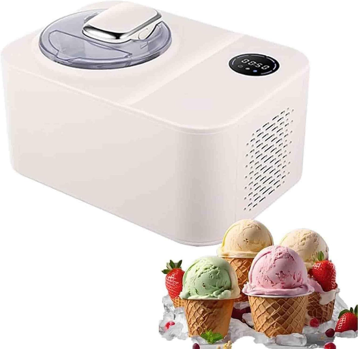 PixCy sorbetière, 43 x 31,5 x 28,5 cm, 1200 ml, 220-240 volts, 1,2 L, Blanc cassé, Machine à Glace électronique Automatique