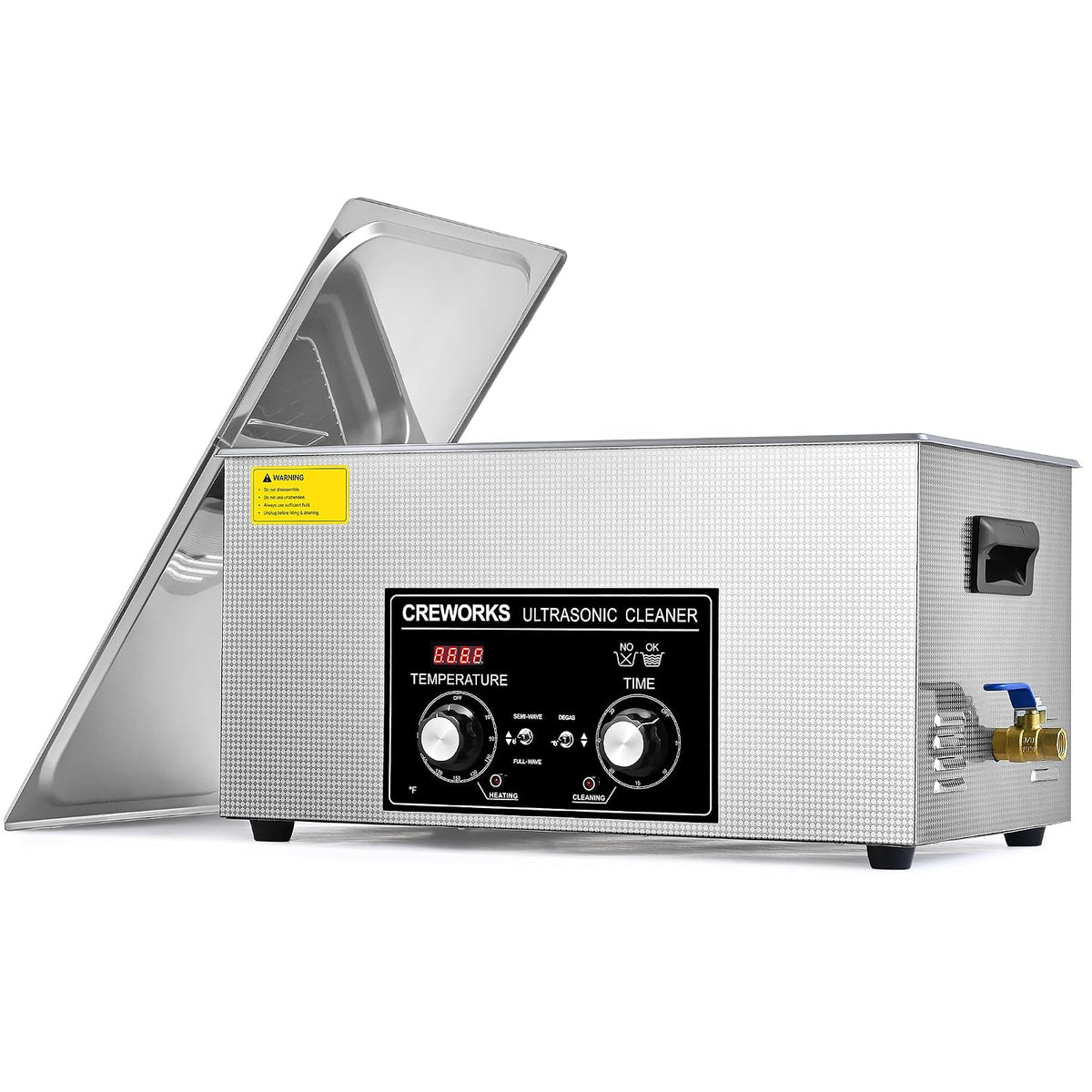 CREWORKS Fournitures pour le nettoyage du laboratoire, 22 L, 480 W, 600 W, Argenté, Nettoyeur à Ultrasons Professionnel avec Chauffage