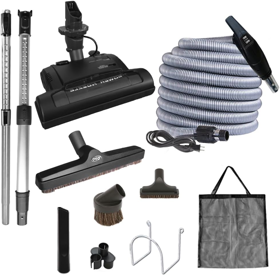OVO Tuyaux, 10,7 m, 30,5 cm, Noir, KIT-HV35.CD Kit aspirateur Central, Tuyau Haute Tension de avec Queue de Cochon